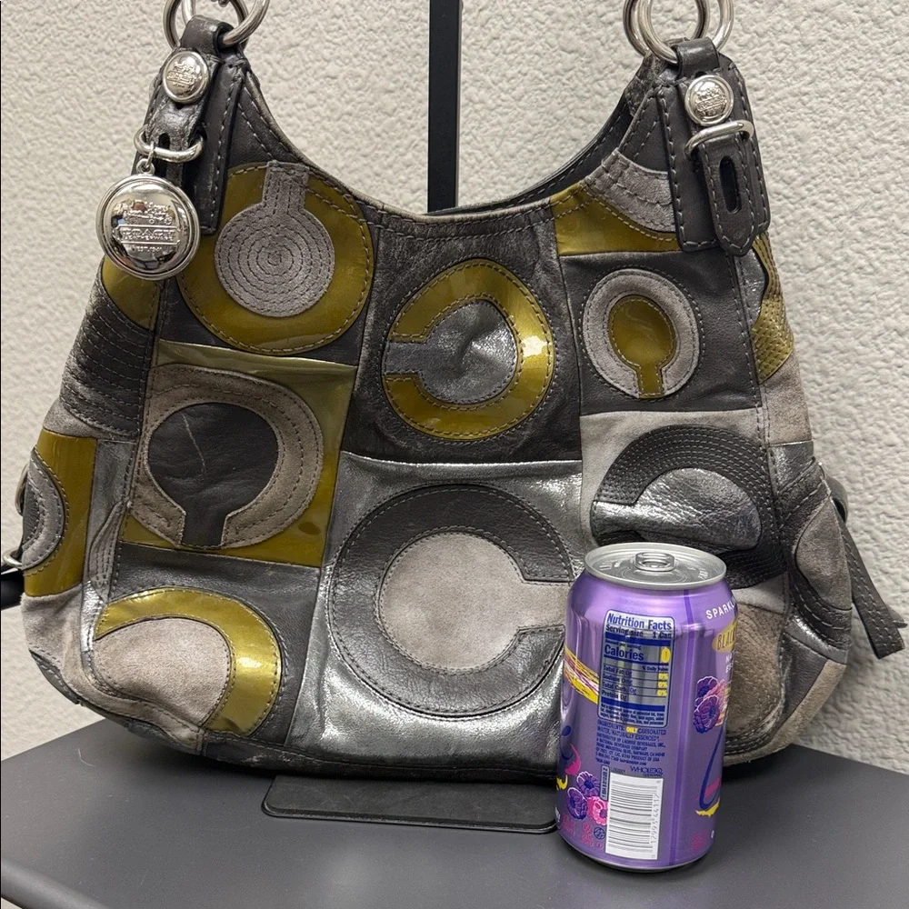 Coach Madison Mia Maggie Suede and Leather Patchwork Hobo Bag